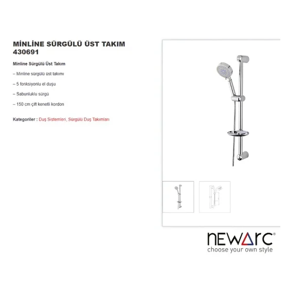 Newarc 430691 Minline Sürgülü Duş Seti - Görsel 6