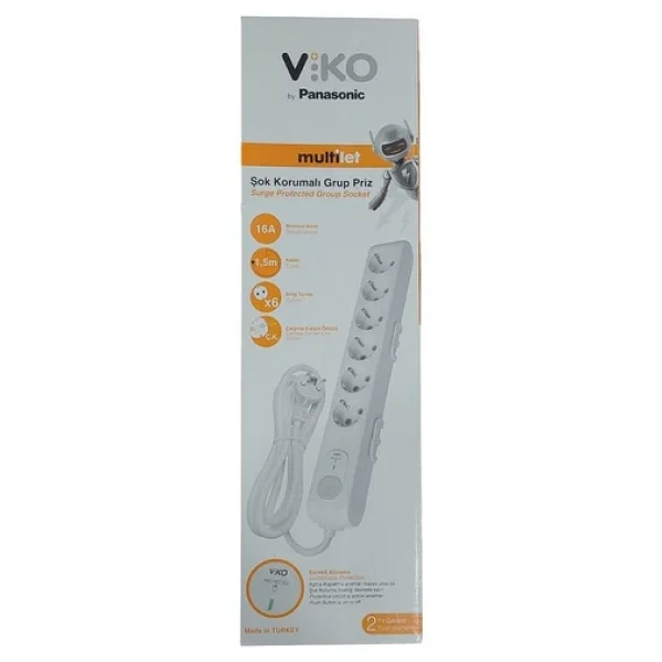 Viko Multi-Let 90117631 1050 Joule Anahtarlı 1.5 M 6'lı Akım Korumalı Priz - Görsel 5