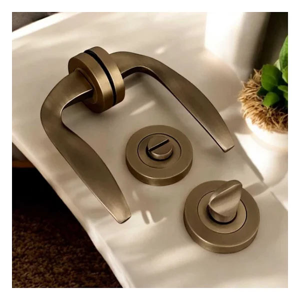 Trim Mat Antik Sarı Yuvarlak Rozetli Wc Banyo Kapı Kolu 1 Takım - Görsel 8