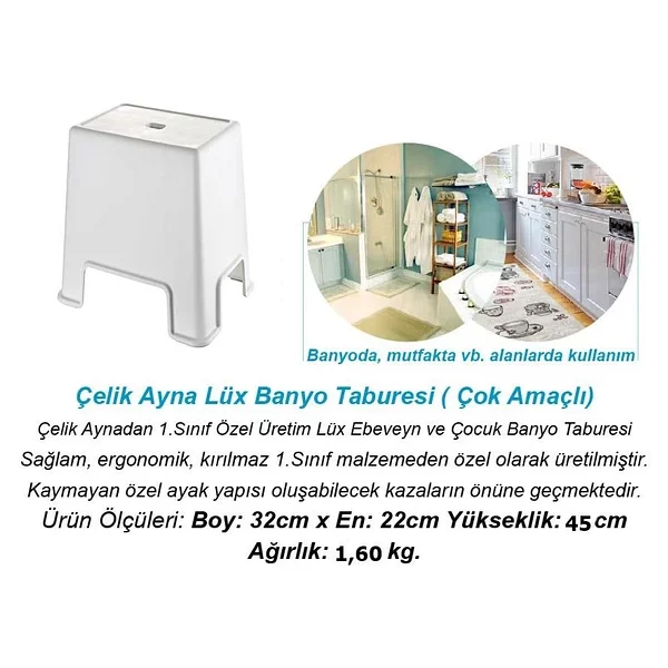 Geseus Büyük Boy Banyo Taburesi Çok Amaçlı Tabure-129-Beyaz - Görsel 5