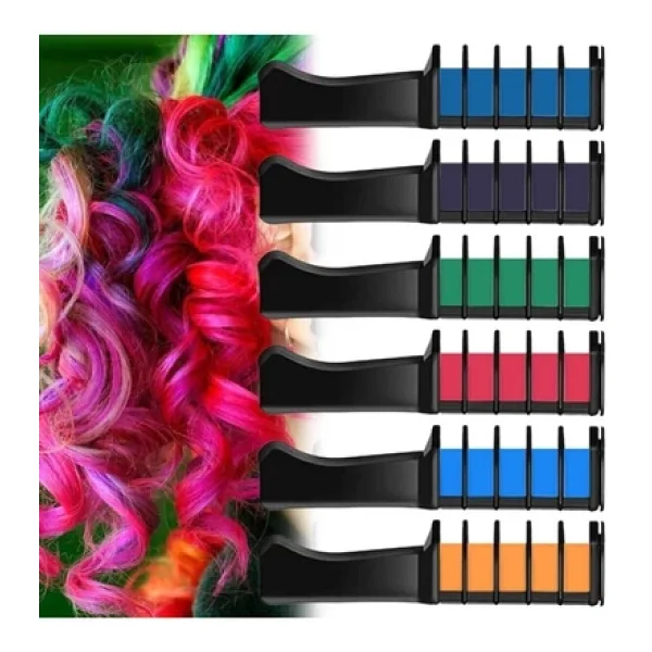 Pazariz Rengarenk Saç Boyama Tebeşiri - Mini Taraklı Konsept Saç Boyama Seti Hair Chalk 12 Li Set - Görsel 2