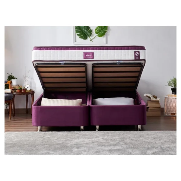 Niron Violet Baza Ve Başlık Seti 160x200 Cm Çift Kişilik Sandıklı Mor Kumaş Baza Ve Başlığı - Görsel 4