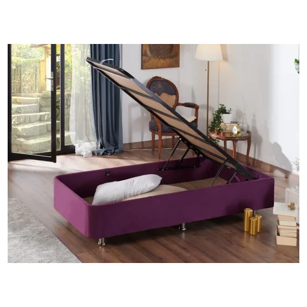 Niron Violet Baza Ve Başlık Seti 160x200 Cm Çift Kişilik Sandıklı Mor Kumaş Baza Ve Başlığı - Görsel 8