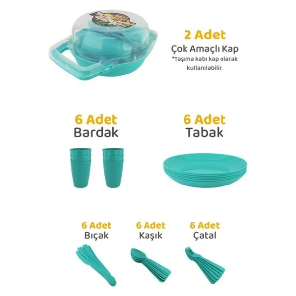 Decobella Piknik Takımı 32 Parça 6 Kişilik Pembe - Görsel 3