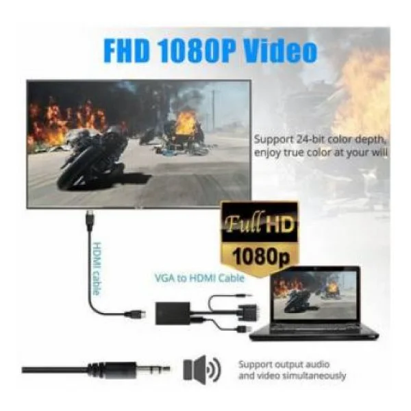 Hdmi To Vga Kablo Ses Destekli Çevirici Dönüştürücü - Görsel 6