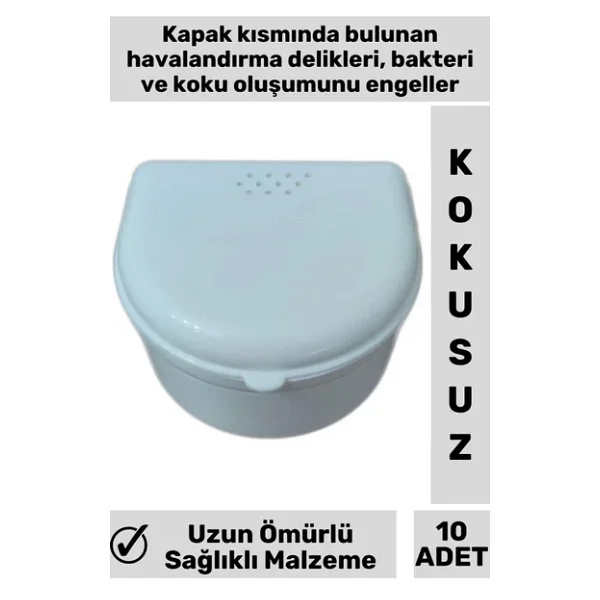 Yüksek Kaliteli Delikli Kapak Hijyenik Protez Diş Saklama Kabı 10 Adet - Görsel 2