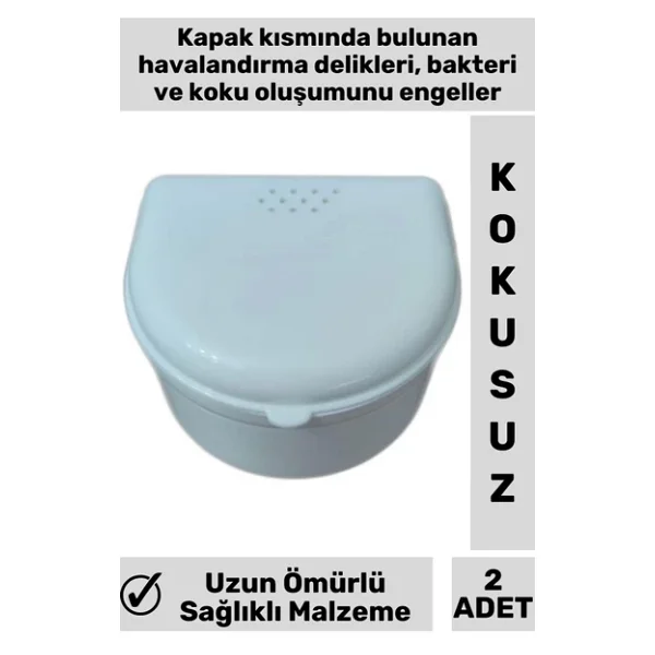 Yüksek Kaliteli Koku Bakteri Oluşumu Önleyici Delikli Kapak Hijyenik Protez Diş Saklama Kabı 2 Adet - Görsel 2