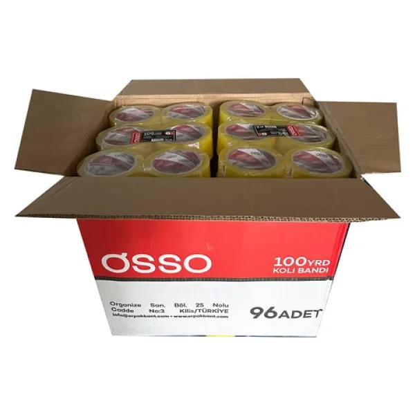 Osso Şeffaf Bant Ambalaj Koli Bandı - 100 Yrd / 91.44 Metre - 43 Mm - 6 Adetlik 16 Paket / Koli - Görsel 4
