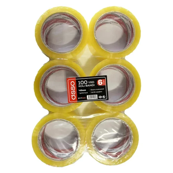 Osso Şeffaf Bant Ambalaj Koli Bandı - 100 Yrd / 91.44 Metre - 43 Mm - 6 Adetlik 16 Paket / Koli - Görsel 5