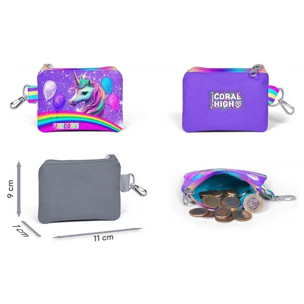 Coral High Mor Simli Unicorn Bozuk Para Çantası - Kız Çocuk - Görsel 2