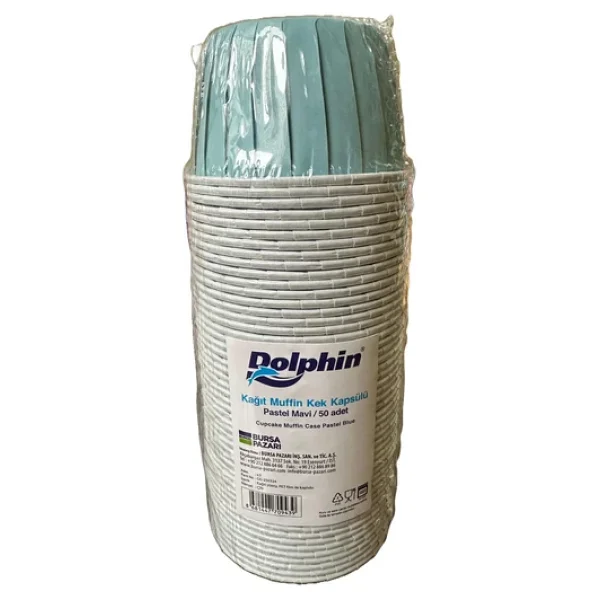 Dolphin Muffin Kağıt Karton Pastel Mavi Cupcake Kek Kalıbı Kapsülü Kabı - 50 Adetlik 5 Paket - Görsel 5