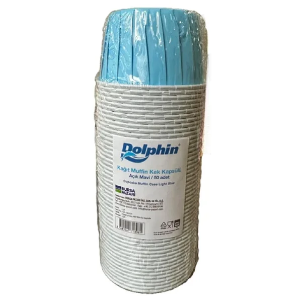 Dolphin Muffin Kağıt Karton Mavi Cupcake Kek Kalıbı Kapsülü Kabı - 50 Adetlik 10 Paket - Görsel 4