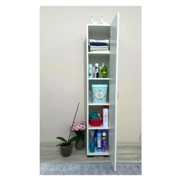 Irmak Dünyası Çok Amaçlı Dolap Tek Kapaklı Dolap 5 Raflı Banyo Dolabı Mutfak Kiler Dolabı Beyaz Erzak Dolabı - Görsel 4