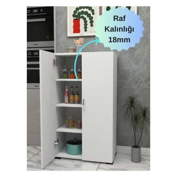 Irmak Dünyası Irmak Çok Amaçlı Dolap 2 Kapaklı 4 Raflı Mutfak Ayakkabılık Elbise Erzak Kiler Hol Banyo Dolabı - Görsel 7