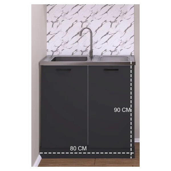 Fly Mobilya 80 Cm Eylül Mutfak Evyeli Alt Modül Antrasit ,Mini Hazır Mutfak Dolabı Alt Modülü - Görsel 6