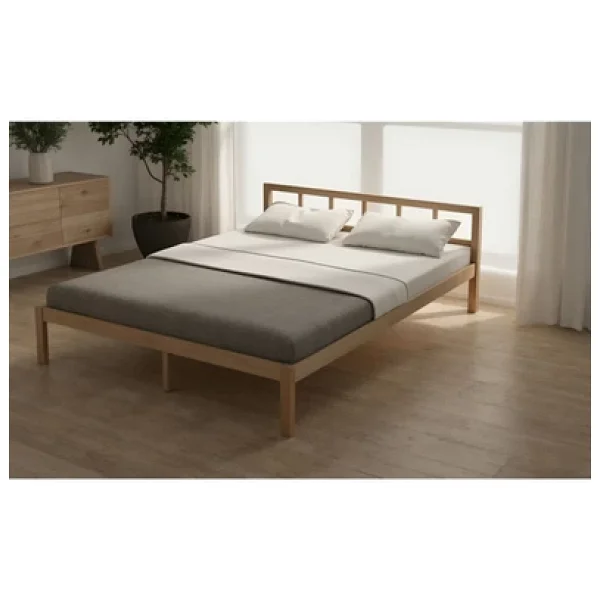 Pinoxi Masif Ahşap Başlıklı Karyola 160x200 Cm Doğal Ahşap Natural - Görsel 3
