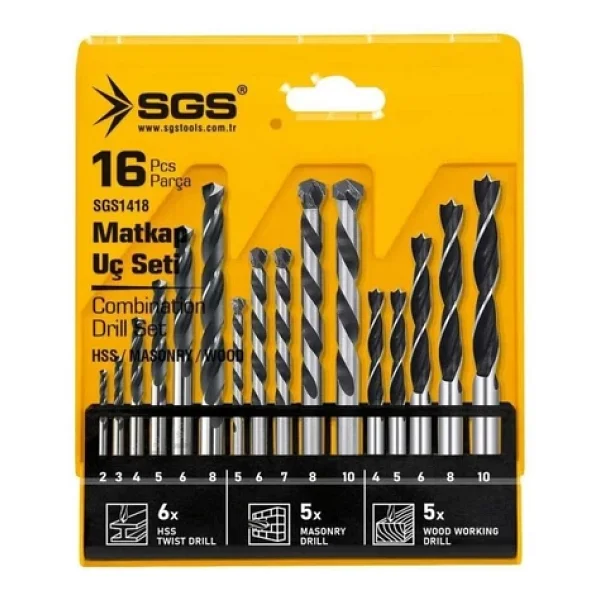 Sgs 1418 Ahşap Metal Beton 16 Parça Matkap Ucu Seti - Görsel 4