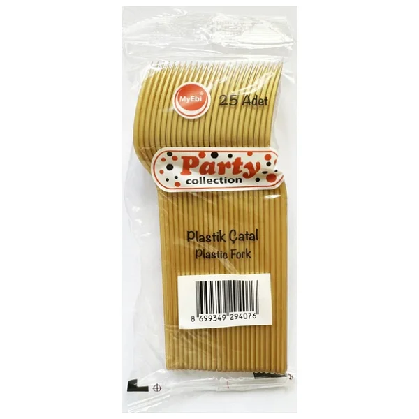 Plastik Gold Altın Renkli Lüx Parti Doğum Günü Çatal - 18 Cm. - 250 Adet Altın - Görsel 4
