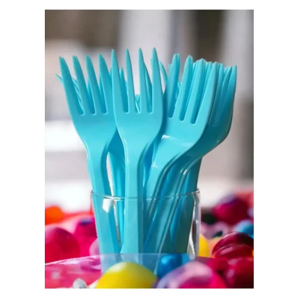 Plastik Turkuaz Renkli Lüx Parti Doğum Günü Çatal - 18 Cm. - 25 Adetlik 10 Paket - Görsel 8