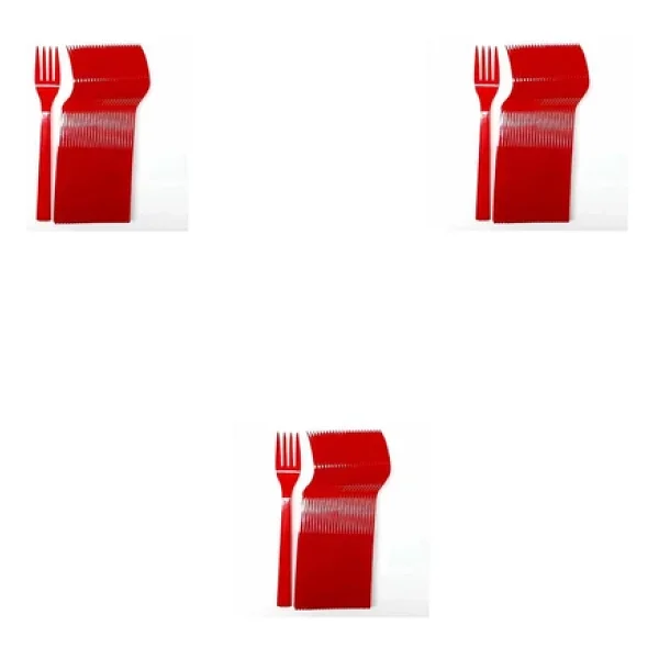 Plastik Kırmızı Renkli Lüx Parti Doğum Günü Çatal - 18 Cm. - 25 Adetlik 3 Paket - Görsel 3