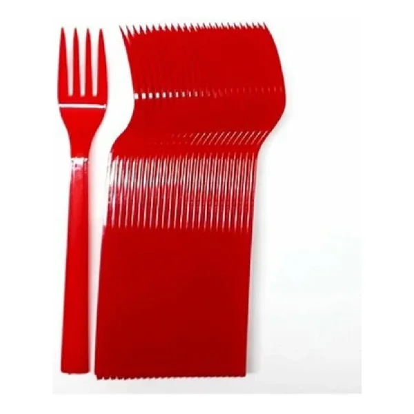 Plastik Kırmızı Renkli Lüx Parti Doğum Günü Çatal - 18 Cm. - 25 Adetlik 5 Paket - Görsel 4