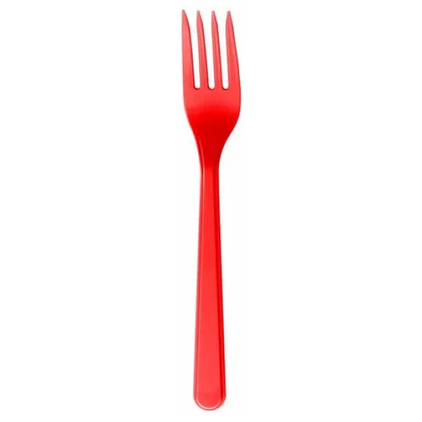 Plastik Kırmızı Renkli Lüx Parti Doğum Günü Çatal - 18 Cm. - 25 Adetlik 5 Paket - Görsel 3