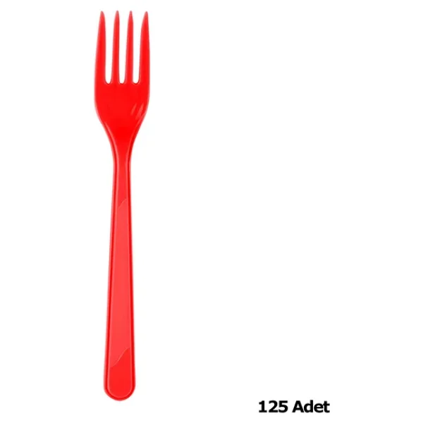 Plastik Kırmızı Renkli Lüx Parti Doğum Günü Çatal - 18 Cm. - 25 Adetlik 5 Paket - Görsel 2
