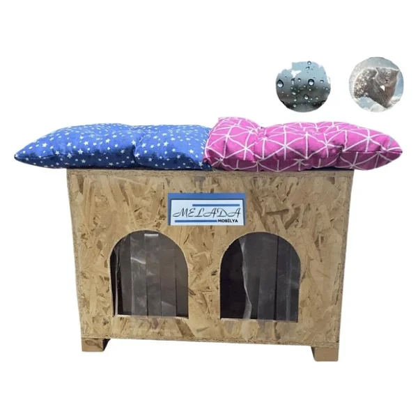 Reyo Kedi Evi Dış Ortam Uygun Ahşap Kedi Evi Double Osb Minderli 61x41x36 Cm - Cat51m - Görsel 4
