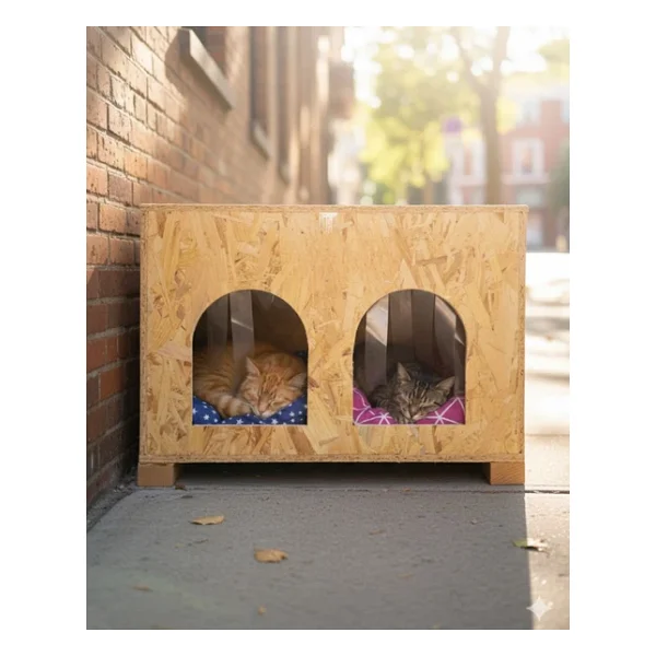 Reyo Kedi Evi Dış Ortam Uygun Ahşap Kedi Evi Double Osb Minderli 61x41x36 Cm - Cat51m - Görsel 3