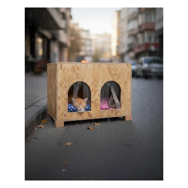 Reyo Kedi Evi Dış Ortam Uygun Ahşap Kedi Evi Double Osb Minderli 61x41x36 Cm - Cat51m - Görsel 2