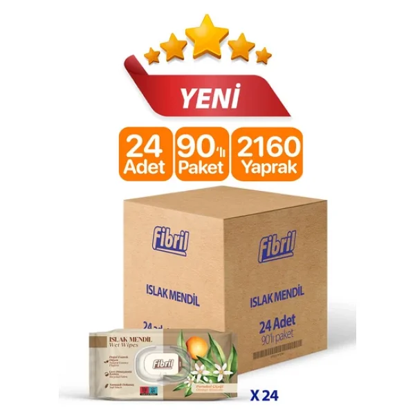 Fibril Portakal Çiçeği Kokulu 90 Yaprak 24'lü Paket Islak Mendil - Görsel 3