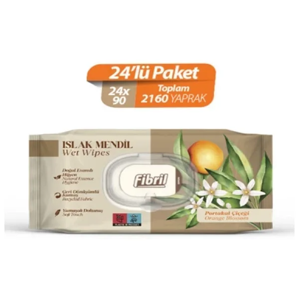 Fibril Portakal Çiçeği Kokulu 90 Yaprak 24'lü Paket Islak Mendil - Görsel 4