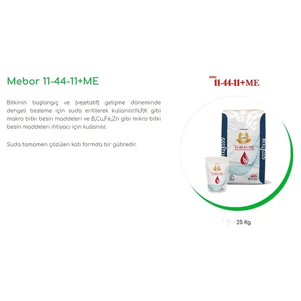 Mebor 11-44-11 Harmanlanmış Npk Gübresi 25 Kg, Azot, Fosfor, Potasyum, Bor, Bakır, Demir, Mangan - Görsel 2