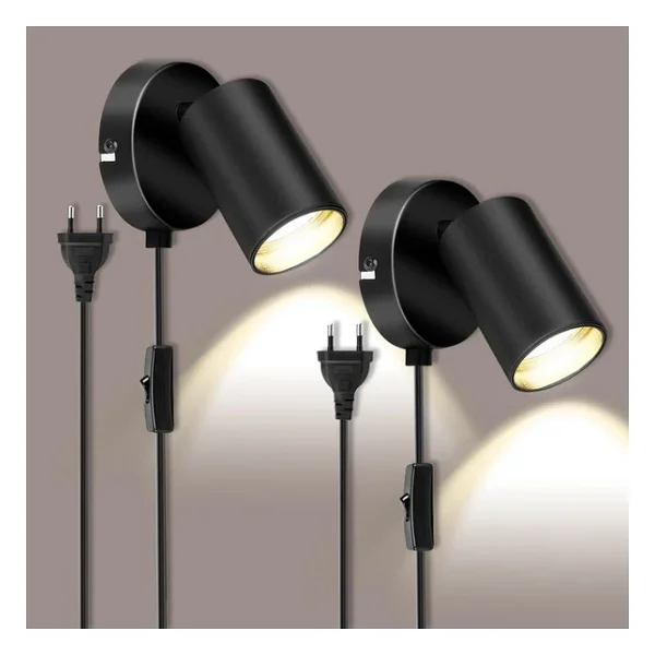 Rsylight Metal Mafsallı Siyah Spot Armatür Aplik Kablolu Fişli Beyaz LED Ampullü - Görsel 3