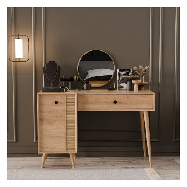 Mezza 2244 Love Aynalı(Ahşap Ayaklı)Mdf Profil Çerçeveli Çekmeceli-Kapaklı 120cm Makyaj Masası Sepet Yunus - Görsel 6