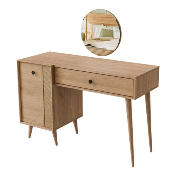 Mezza 2244 Love Aynalı(Ahşap Ayaklı)Mdf Profil Çerçeveli Çekmeceli-Kapaklı 120cm Makyaj Masası Sepet Yunus - Görsel 9