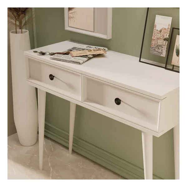 Mezza 6020 Luna (Ahşap Ayaklı) Mdf Profil Çerçeveli 2 Çekmeceli Aynalı Dresuar Beyaz - Görsel 8