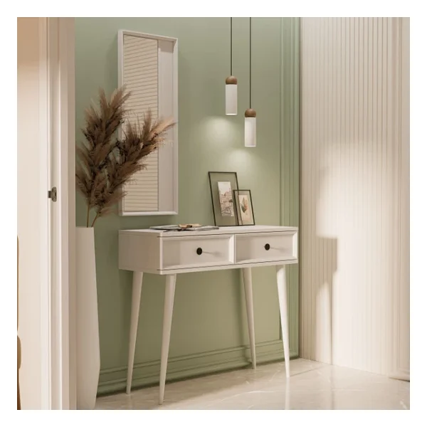 Mezza 6020 Luna (Ahşap Ayaklı) Mdf Profil Çerçeveli 2 Çekmeceli Aynalı Dresuar Beyaz - Görsel 7