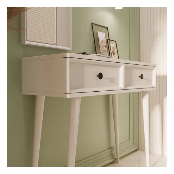 Mezza 6020 Luna (Ahşap Ayaklı) Mdf Profil Çerçeveli 2 Çekmeceli Aynalı Dresuar Beyaz - Görsel 9