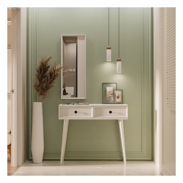 Mezza 6020 Luna (Ahşap Ayaklı) Mdf Profil Çerçeveli 2 Çekmeceli Aynalı Dresuar Beyaz - Görsel 6
