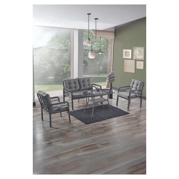 Evdemo Rio 2+1+1+Camlı Masa Rattan Gri Bahçe & Balkon Takımı - Görsel 3