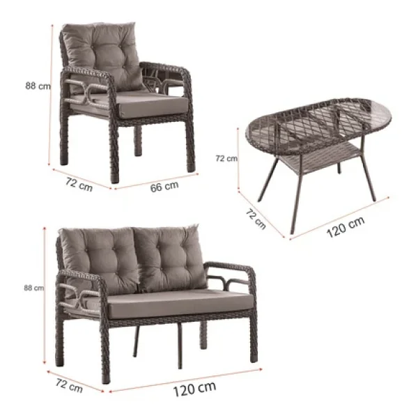 Evdemo Rio 2+1+1+Camlı Masa Rattan Gri Bahçe & Balkon Takımı - Görsel 9