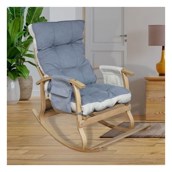 Reyo Home Asos Lüks Çift Minderli Sallanan Sandalye TV Koltuğu Yeşil/Krem - Görsel 4