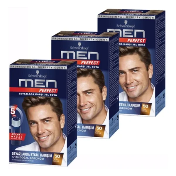 Men Perfect 50 Açık Kahve 3 Adet Erkek Saç Boyası - Görsel 6
