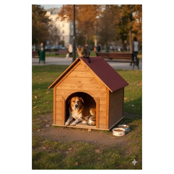 Reyo Pet Suya Soğuğa Dayanıklı Lüks Büyük Boy Ahşap Köpek Kulubesi Sokak Köpek Evi Kırmızı Çatılı 100x100x78 Cm Ceviz - Görsel 3