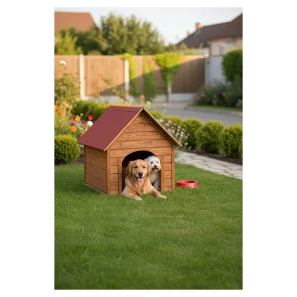 Reyo Pet Suya Soğuğa Dayanıklı Lüks Büyük Boy Ahşap Köpek Kulubesi Sokak Köpek Evi Kırmızı Çatılı 100x100x78 Cm Ceviz - Görsel 4