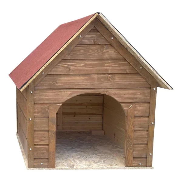 Reyo Pet Suya Soğuğa Dayanıklı Lüks Büyük Boy Ahşap Köpek Kulubesi Sokak Köpek Evi Kırmızı Çatılı 100x100x78 Cm Ceviz - Görsel 5