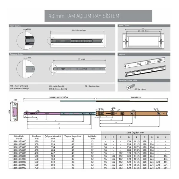 Samet Galvanizli Teleskopik Çekmece Rayı 46x500 - Görsel 5