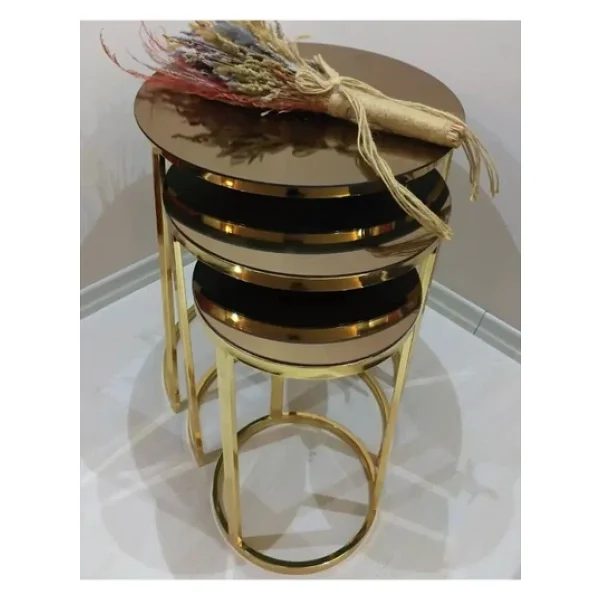 Faymend 3'lü Gold Zigon Sehpa (Bronz Aynalı) - Görsel 2