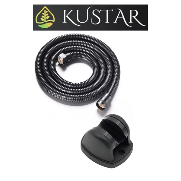 Kustar 3'lü Set Siyah 5 Fonksiyonlu Turbo Jet Pervaneli Duş Başlığı Örgülü Hortum Ve Askı - Görsel 3